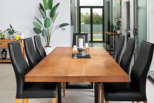 View of custom table furniture for dining room